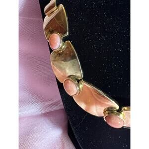 NWT WHITE HOUSE BLACK MARKET Pink Rhodonite Statement Necklace Gold Tone